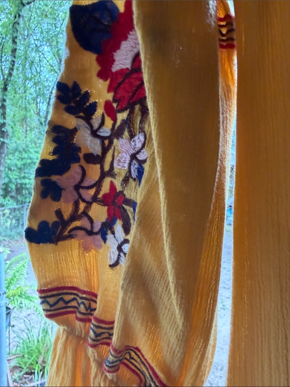 Off-Shoulder Yellow Embroidered Mini Dress - Picture 6 of 9